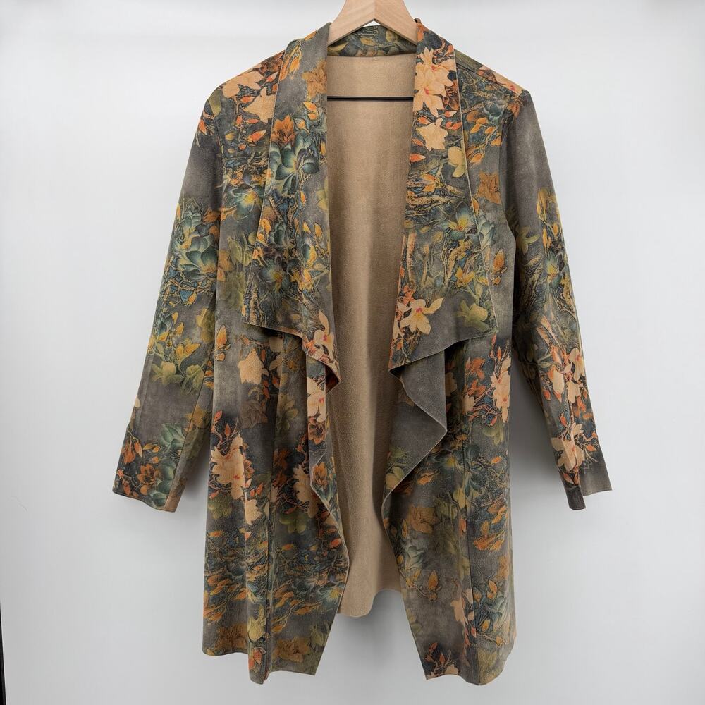 Solitaire Anthropologie Floral Faux Suede Duster M Fairycore Earthy Whimsygoth